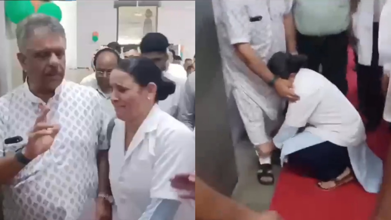 गजेंद्र सिंह खींवसर का एक और गैर जिम्मेदाराना व्यवहार, जोधपुर में रोती हुई महिला चिकित्साकर्मी ने तबादले की लगाई गुहार, पकड़े मंत्री के पैर